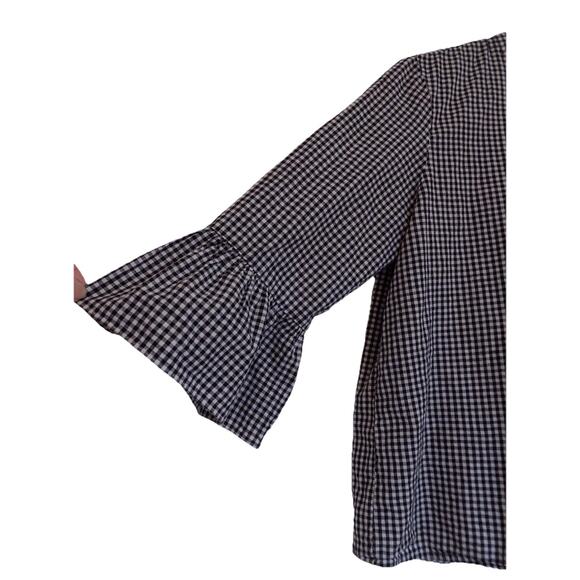 Madewell black white gingham check blouse bell sleeve size Medium - Picture 3 of 9